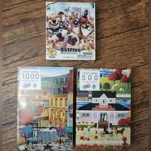 Jigsaw Puzzle Lot: 3D Pets 50pc, 500pc, 1000pc Building Scenes, New Sealed